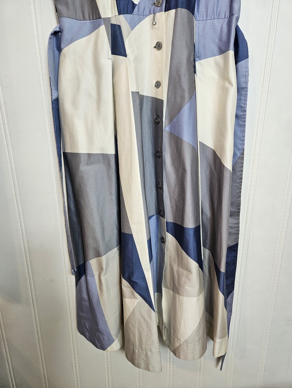 Donna Karan Midi Shirt Dress 12 Pockets Printed Pleated Belted Button Down Blue - Picture 4 of 16